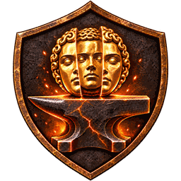 Exiled Bench logo: a three-faced head on an anvil in a shield, the Path of Exile crafting tool